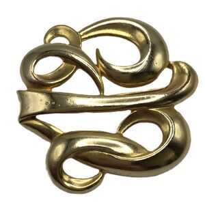 Vintage Monet Gold Tone Brooch Modernist Abstract Swirl Scroll Style